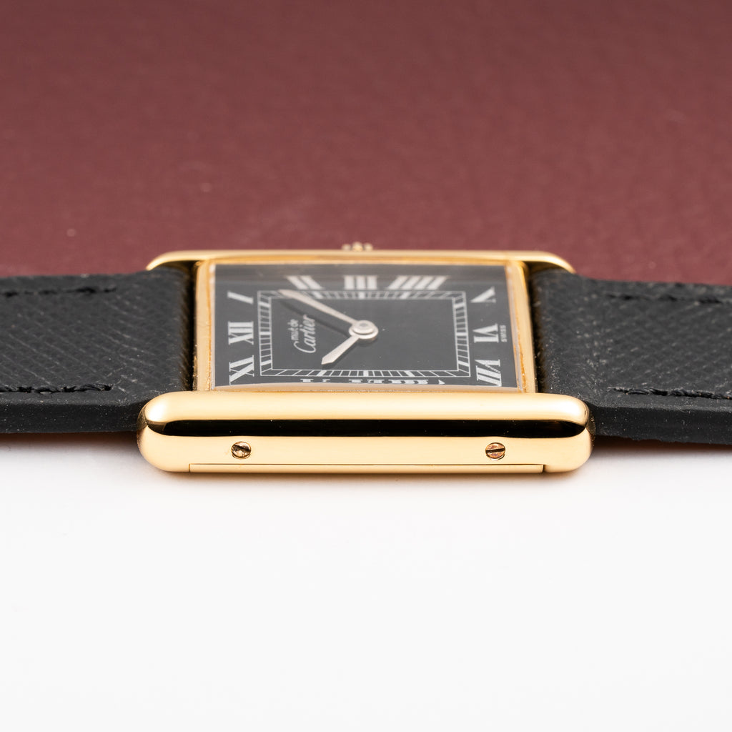 Cartier Tank Must de Black Roman Dial Vermeil GM from 1980s