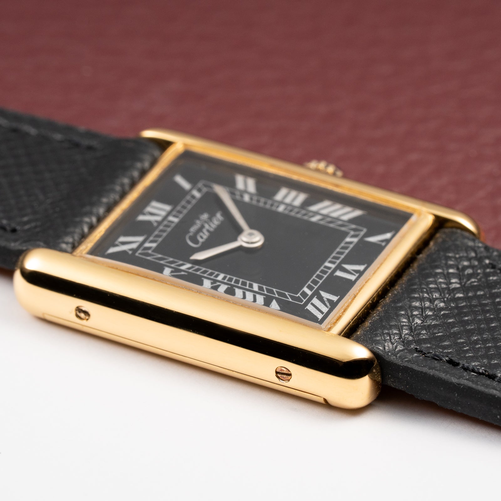 Cartier Tank Must de Black Roman Dial Vermeil GM from 1980s