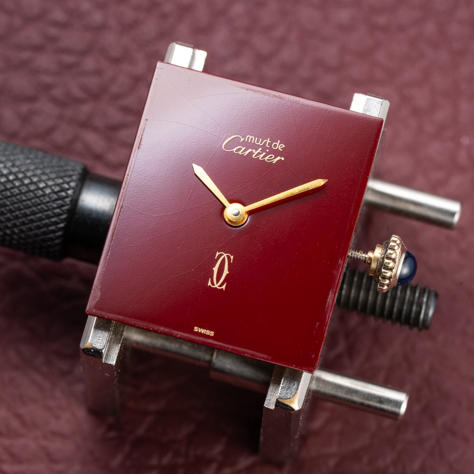 Cartier Tank Must de Vermeil Burgundy Red Dial GM from 1980s