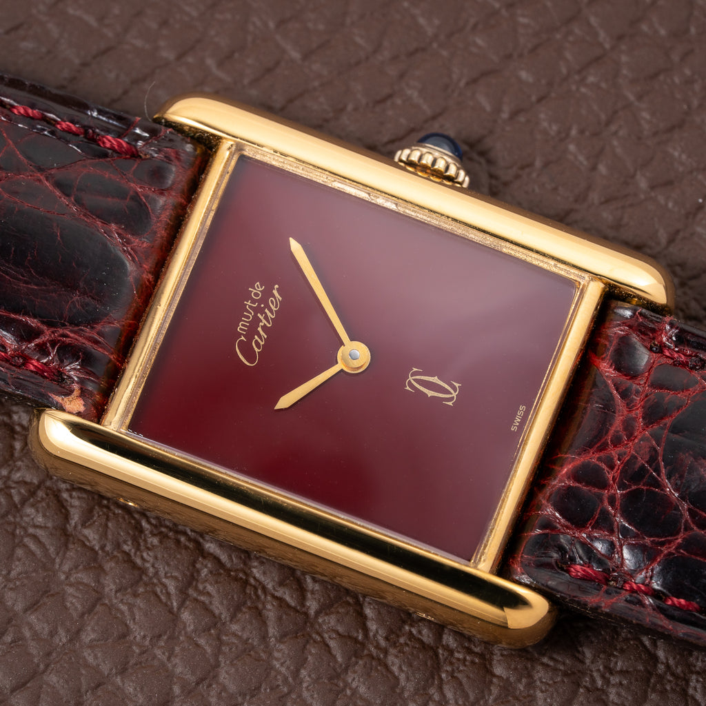 Cartier Tank Must de Vermeil Burgundy Red Dial GM from 1980s