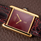 Cartier Tank Must de Vermeil Burgundy Red Dial GM from 1980s