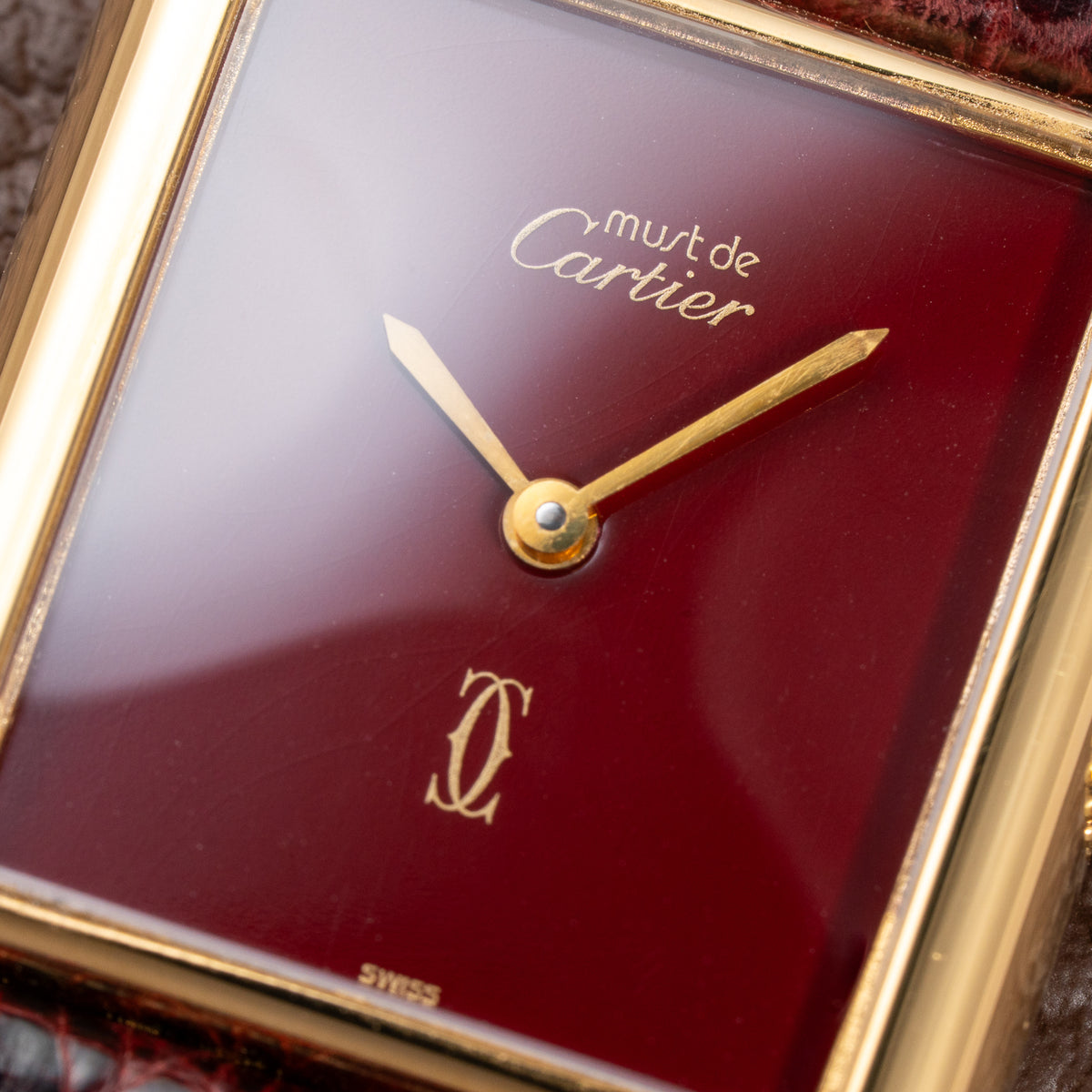 Cartier Tank Must de Vermeil Burgundy Red Dial GM from 1980s