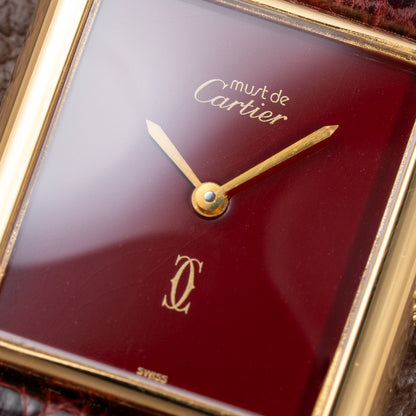 Cartier Tank Must de Vermeil Burgundy Red Dial GM from 1980s