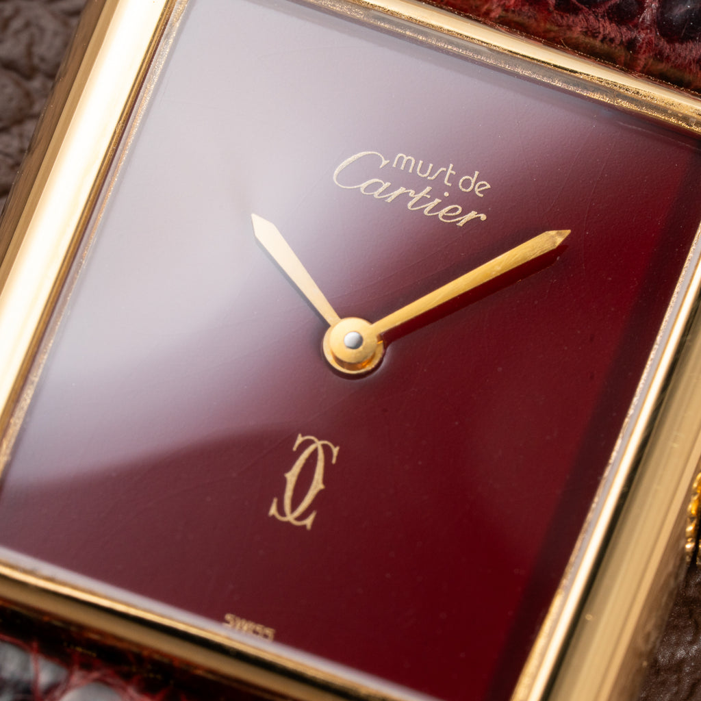 Cartier Tank Must de Vermeil Burgundy Red Dial GM from 1980s