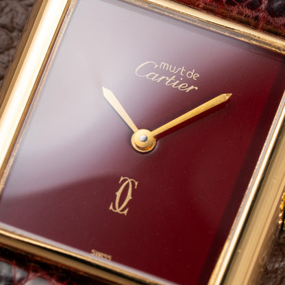 Cartier Tank Must de Vermeil Burgundy Red Dial GM from 1980s