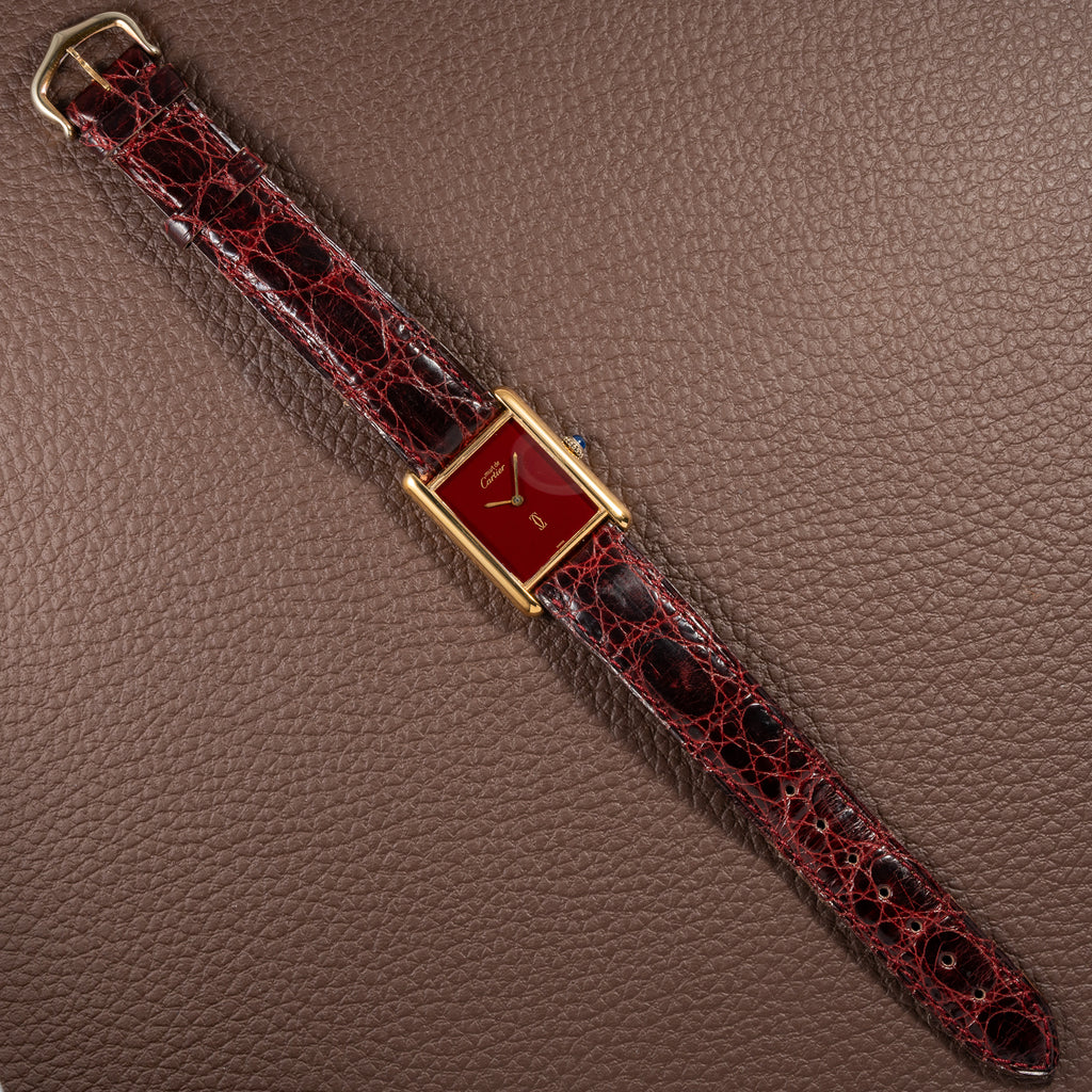 Cartier Tank Must de Vermeil Burgundy Red Dial GM from 1980s
