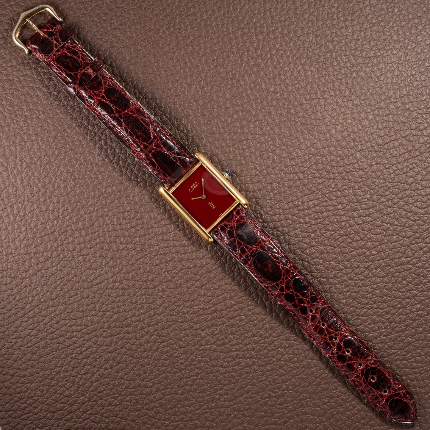 Cartier Tank Must de Vermeil Burgundy Red Dial GM from 1980s