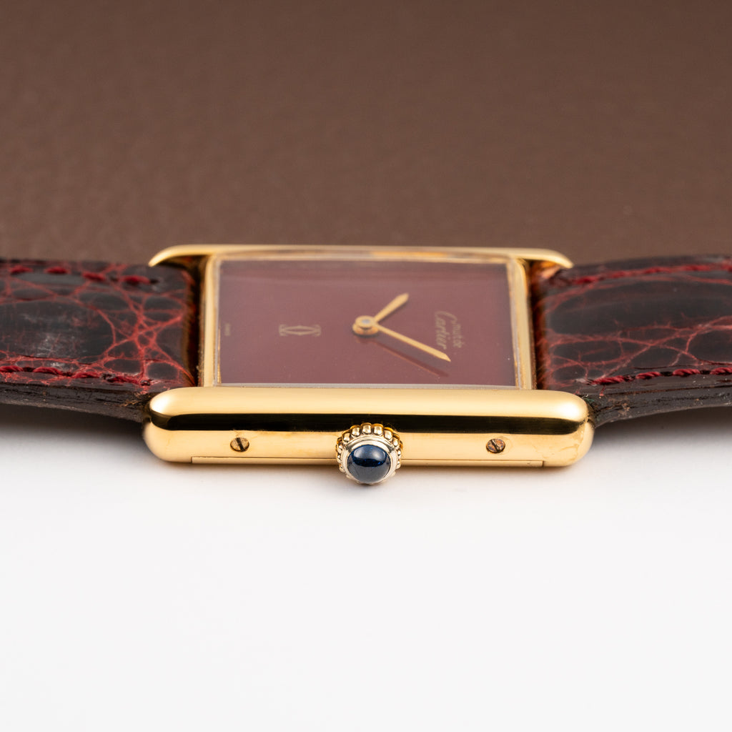 Cartier Tank Must de Vermeil Burgundy Red Dial GM from 1980s