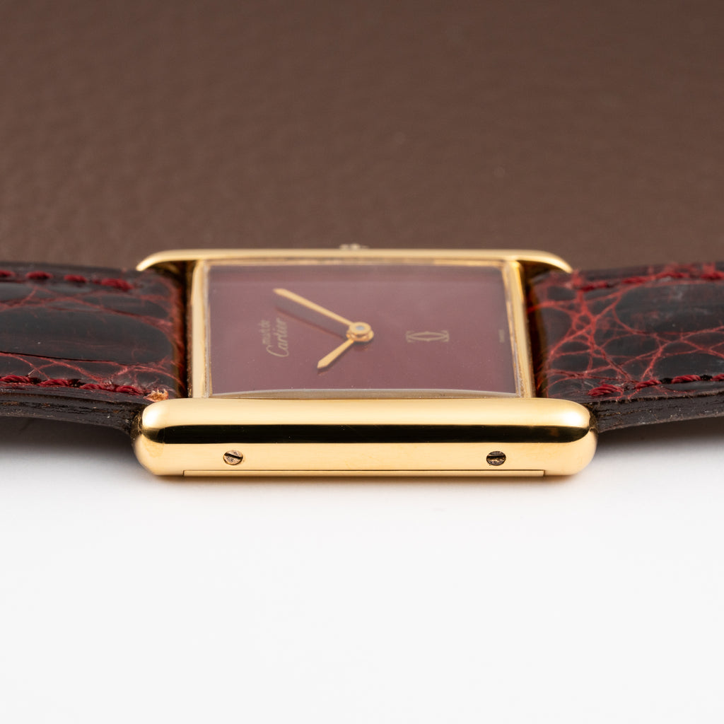 Cartier Tank Must de Vermeil Burgundy Red Dial GM from 1980s
