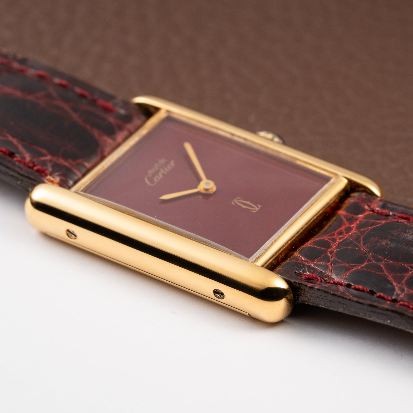 Cartier Tank Must de Vermeil Burgundy Red Dial GM from 1980s