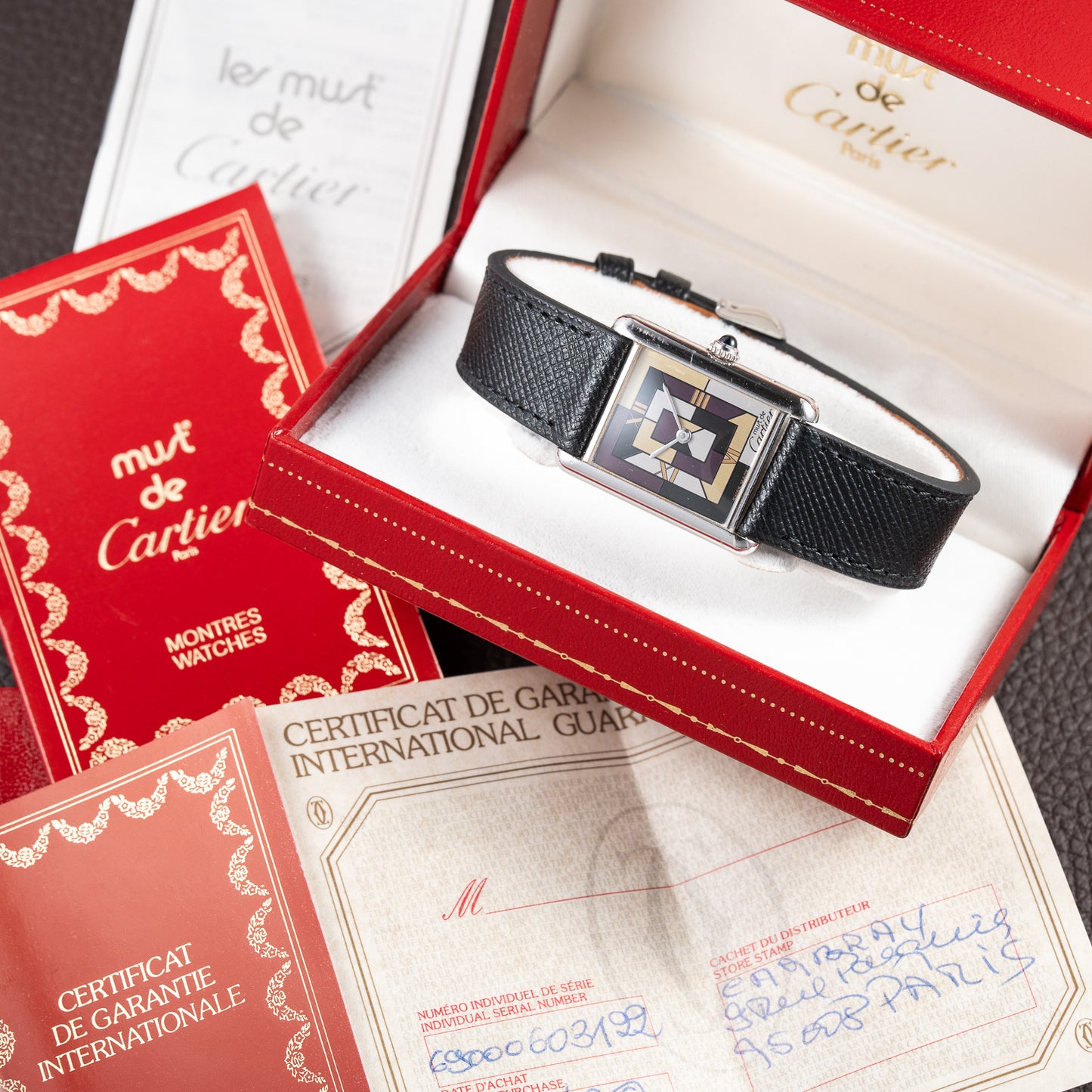 Cartier Tank Must de Rare Art Deco Purple Dial Full Set Ref. 690006 from 1990