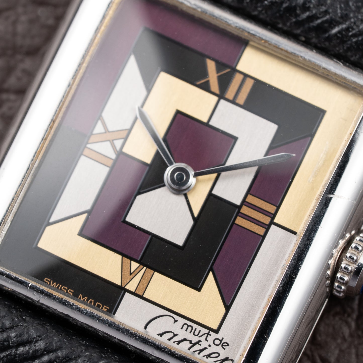 Cartier Tank Must de Rare Art Deco Purple Dial Full Set Ref. 690006 from 1990