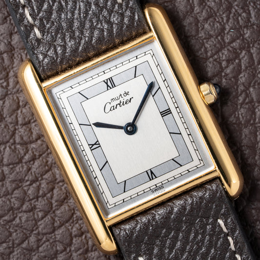 Cartier Tank Must de Vermeil Silver Art Deco Roman Dial GM Reference 6 81006
