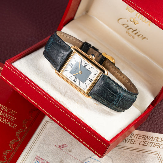 Cartier Must de Tank Vermeil Grey Art Deco Dial Full Set Box & Papers Ref. 590005 from 1998