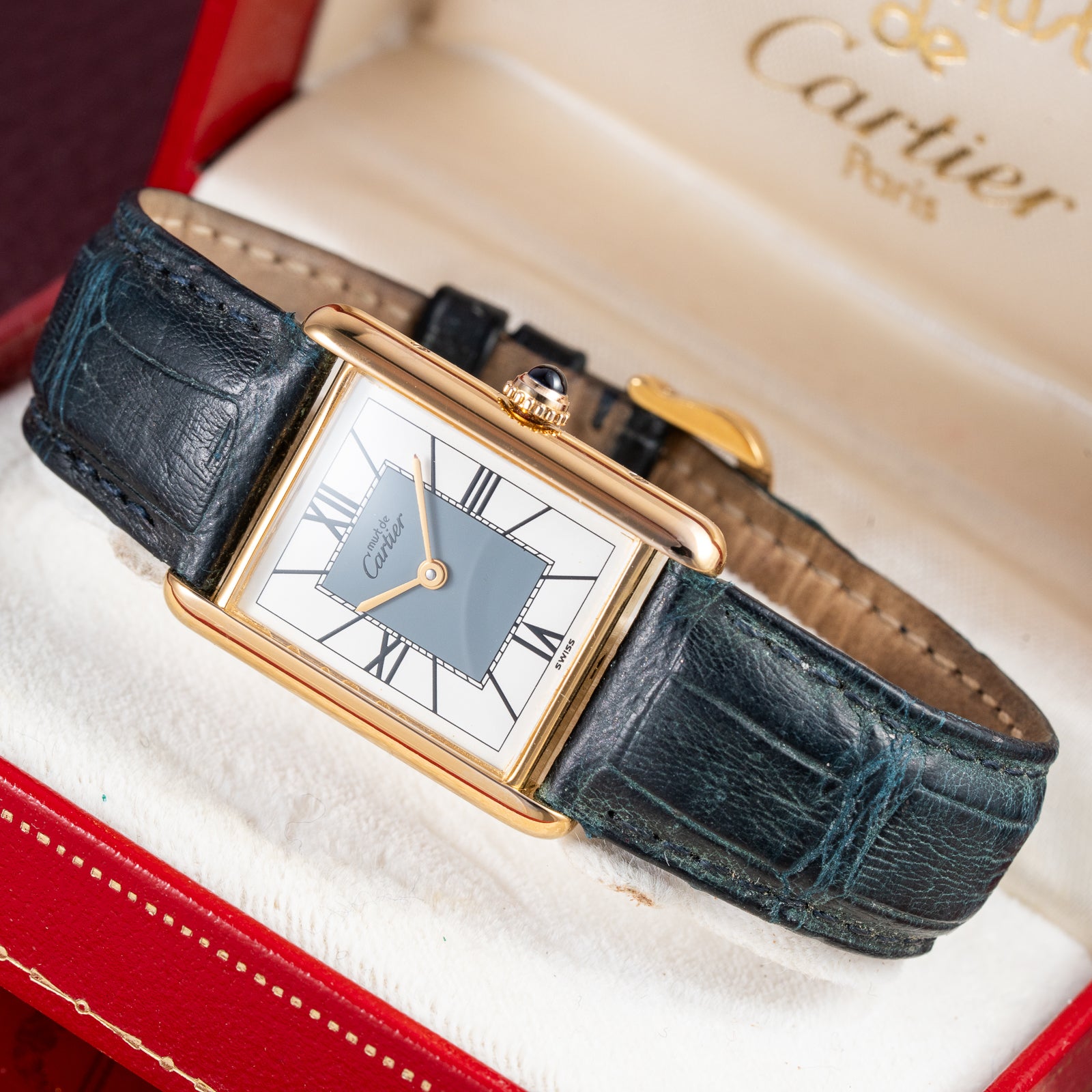 Cartier Must de Tank Vermeil Grey Art Deco Dial Full Set Box & Papers Ref. 590005 from 1998