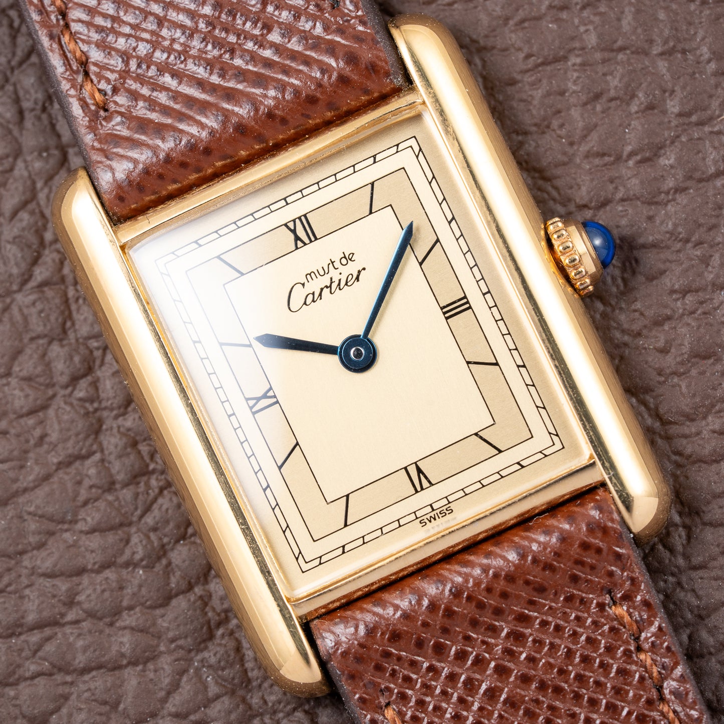 Cartier Tank Must de Art Deco Lemon Roman Dial Vermeil GM Ref. 6 81006 from 1990s