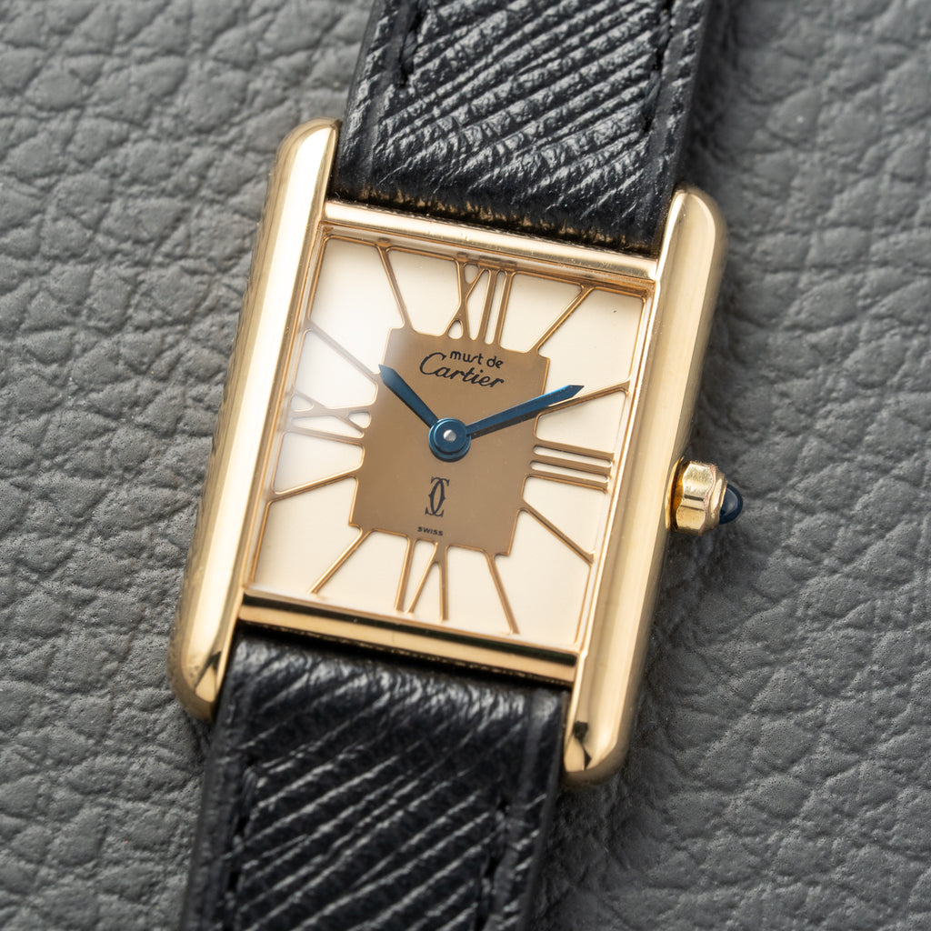 Cartier Must de Tank Vermeil Hollow Big Roman Mirror Gold Dial Quartz PM Ref 3 66001
