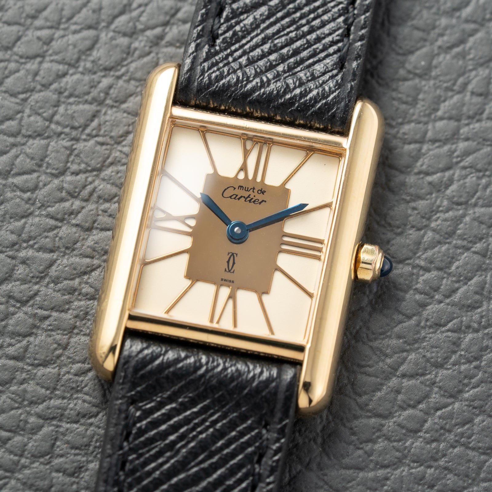 Cartier Must de Tank Vermeil Hollow Big Roman Mirror Gold Dial Quartz PM Ref 3 66001