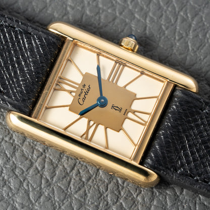 Cartier Must de Tank Vermeil Hollow Big Roman Mirror Gold Dial Quartz PM Ref 3 66001