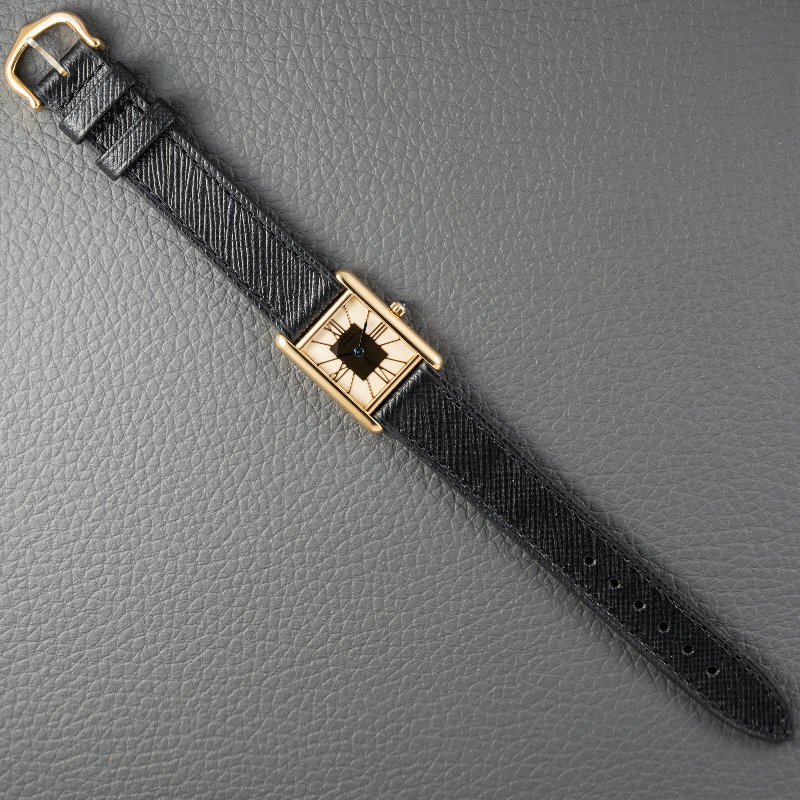 Cartier Must de Tank Vermeil Hollow Big Roman Mirror Gold Dial Quartz PM Ref 3 66001