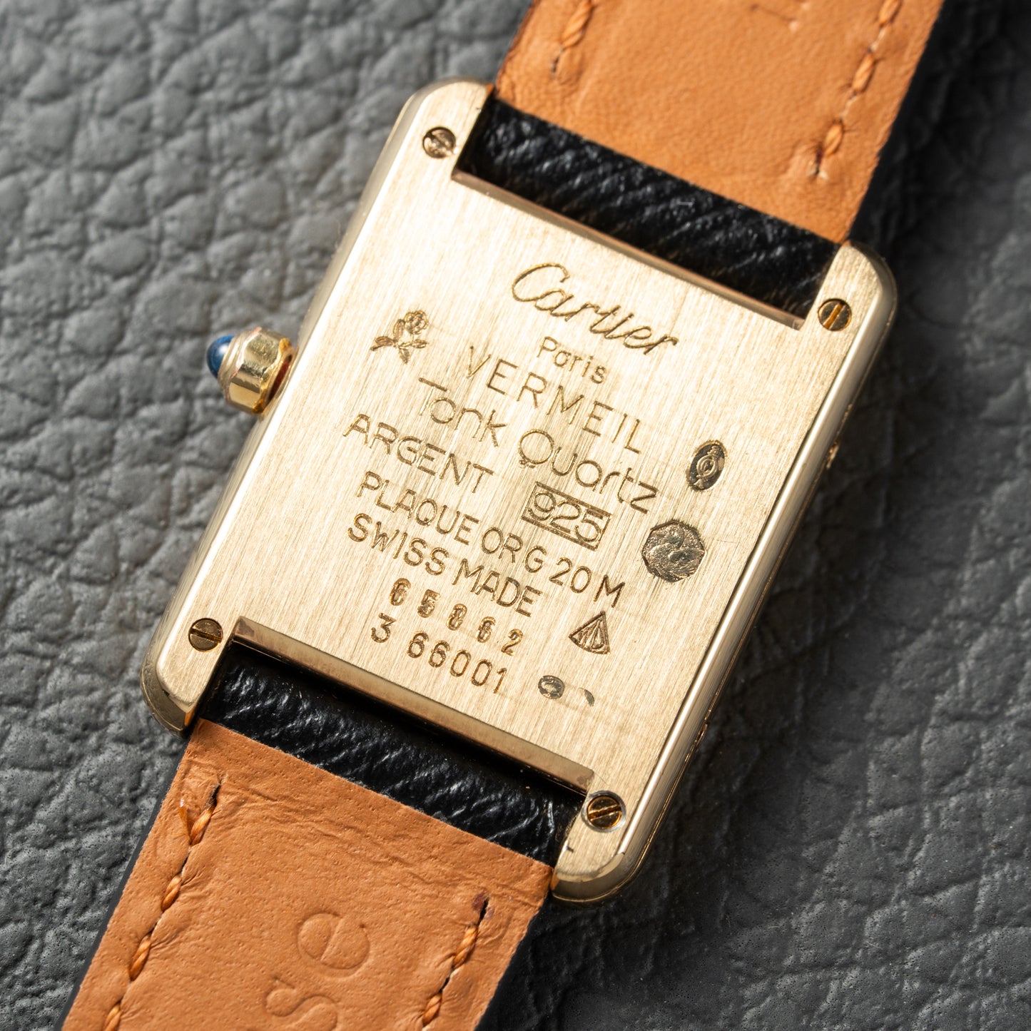 Cartier Must de Tank Vermeil Hollow Big Roman Mirror Gold Dial Quartz PM Ref 3 66001
