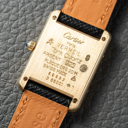 Cartier Must de Tank Vermeil Hollow Big Roman Mirror Gold Dial Quartz PM Ref 3 66001