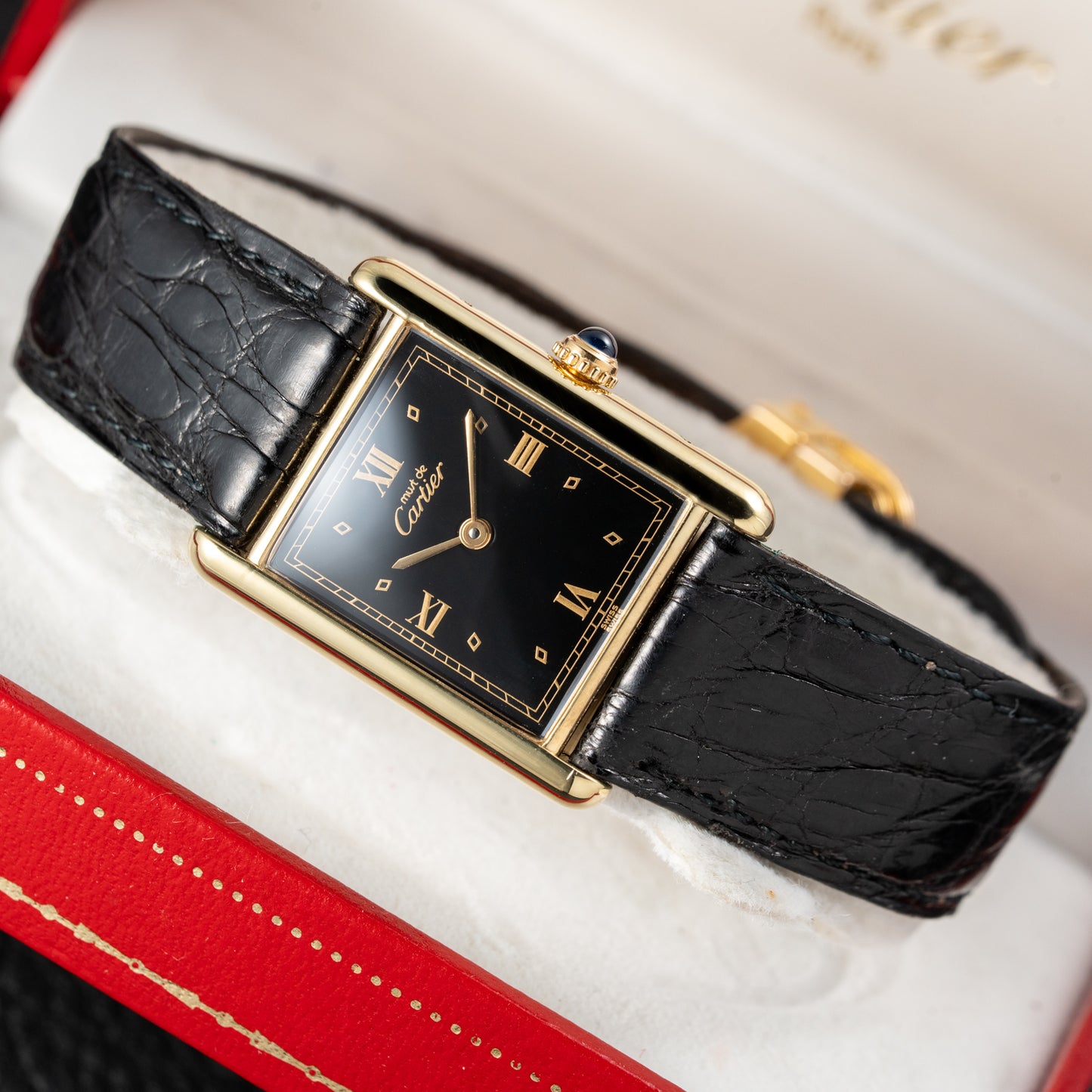 Cartier Must de Tank Vermeil Black Glossy Art Deco Dial 1990s Ref. 590005