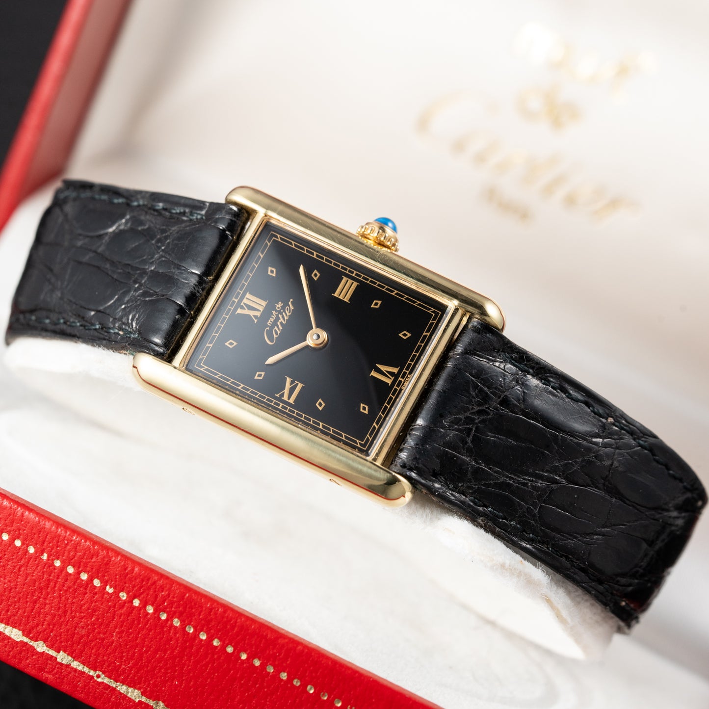 Cartier Must de Tank Vermeil Black Glossy Art Deco Dial 1990s Ref. 590005