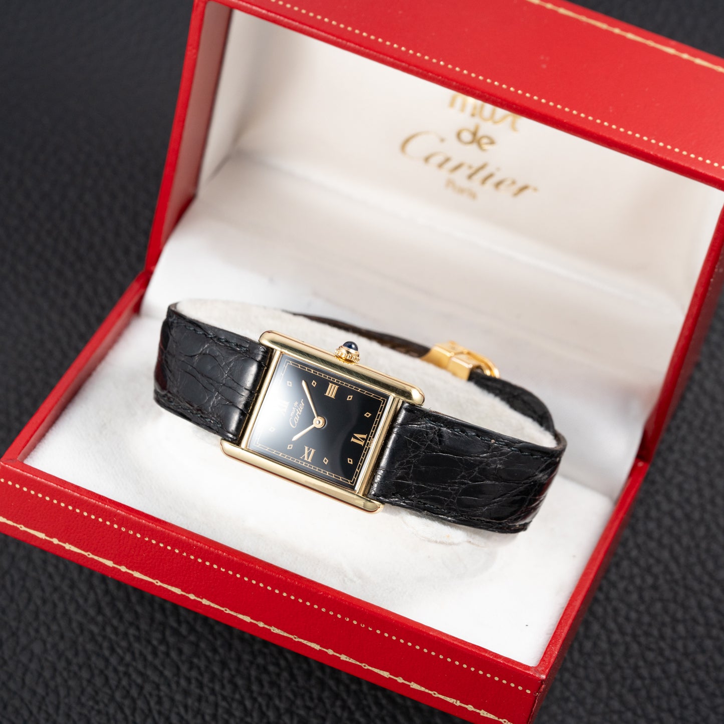 Cartier Must de Tank Vermeil Black Glossy Art Deco Dial 1990s Ref. 590005