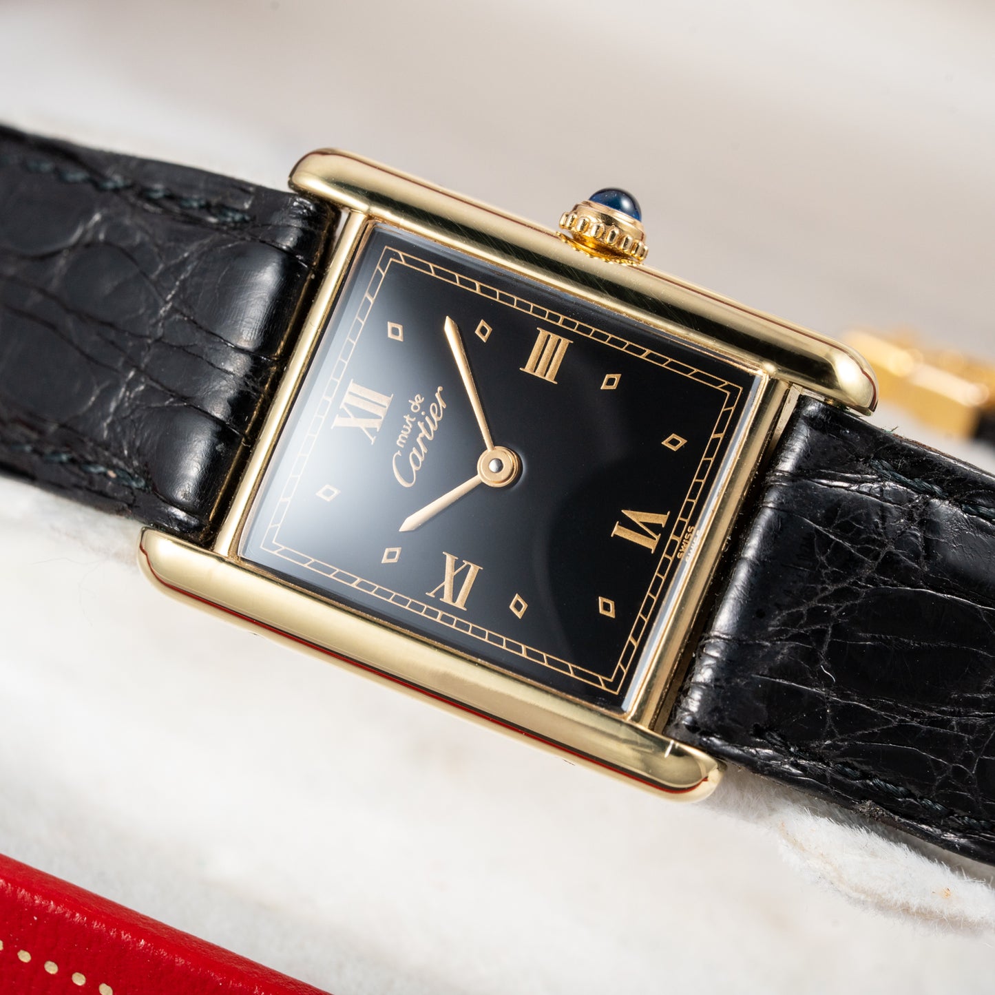 Cartier Must de Tank Vermeil Black Glossy Art Deco Dial 1990s Ref. 590005