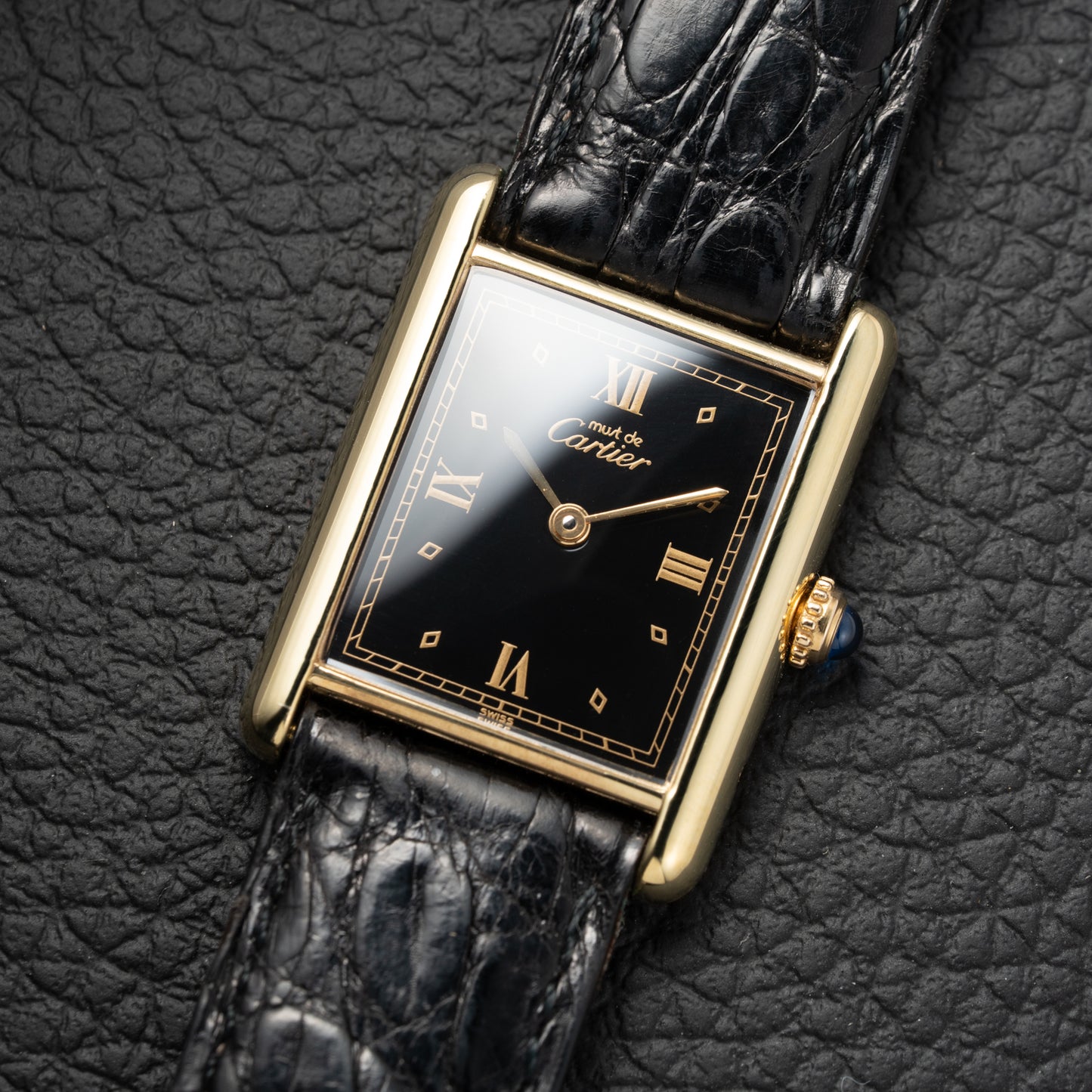 Cartier Must de Tank Vermeil Black Glossy Art Deco Dial 1990s Ref. 590005