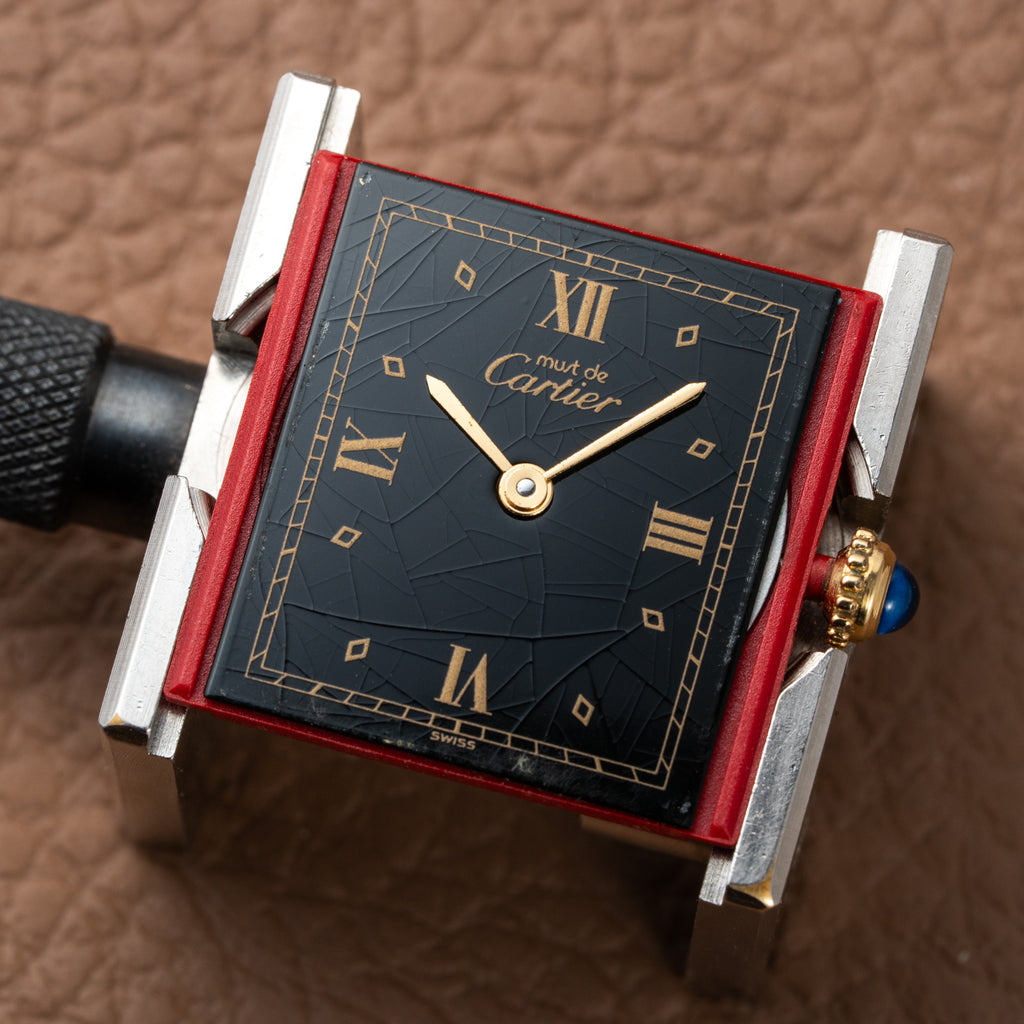 Cartier Must de Tank Vermeil Black Glossy Art Deco Dial 1990s Ref. 590005