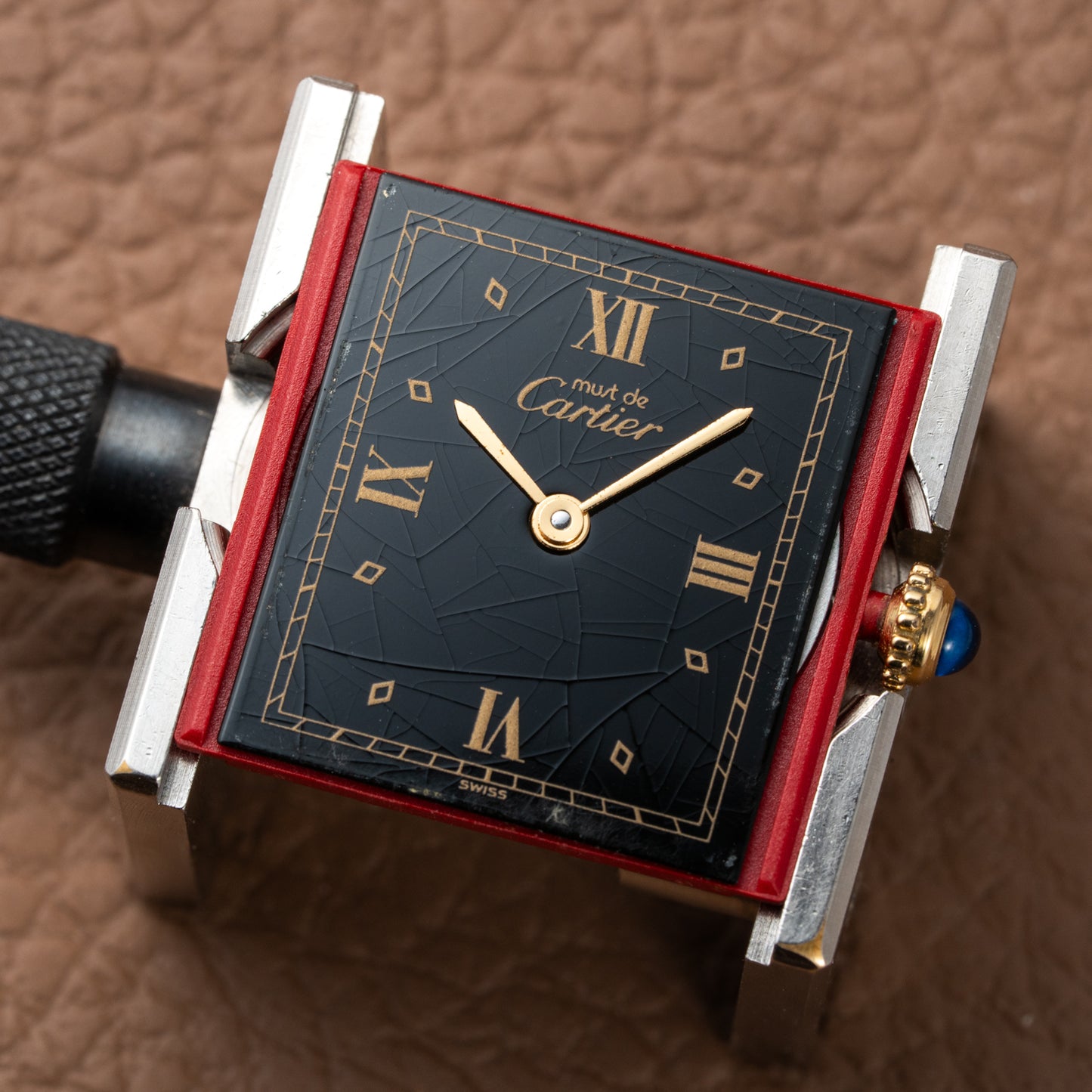 Cartier Must de Tank Vermeil Black Glossy Art Deco Dial 1990s Ref. 590005