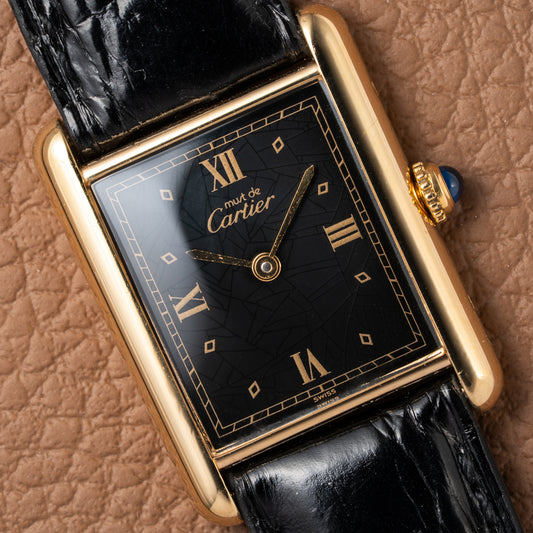 Cartier Must de Tank Vermeil Black Glossy Art Deco Dial 1990s Ref. 590005