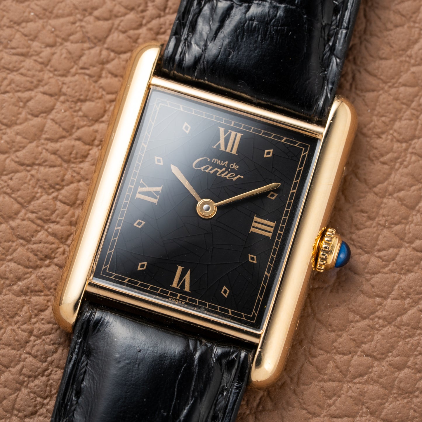 Cartier Must de Tank Vermeil Black Glossy Art Deco Dial 1990s Ref. 590005