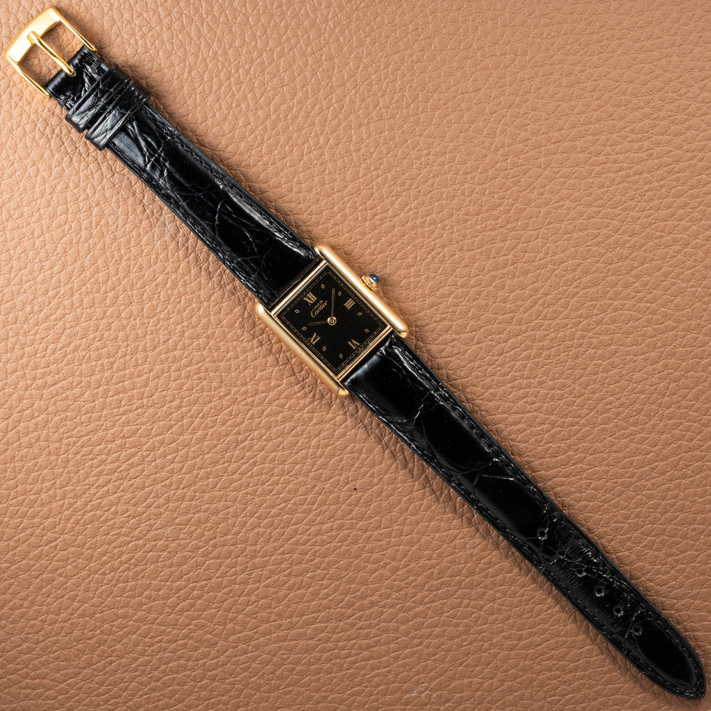Cartier Must de Tank Vermeil Black Glossy Art Deco Dial 1990s Ref. 590005