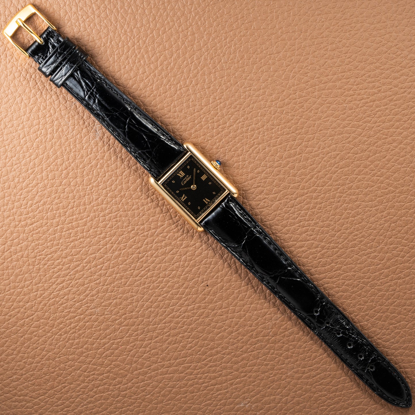 Cartier Must de Tank Vermeil Black Glossy Art Deco Dial 1990s Ref. 590005