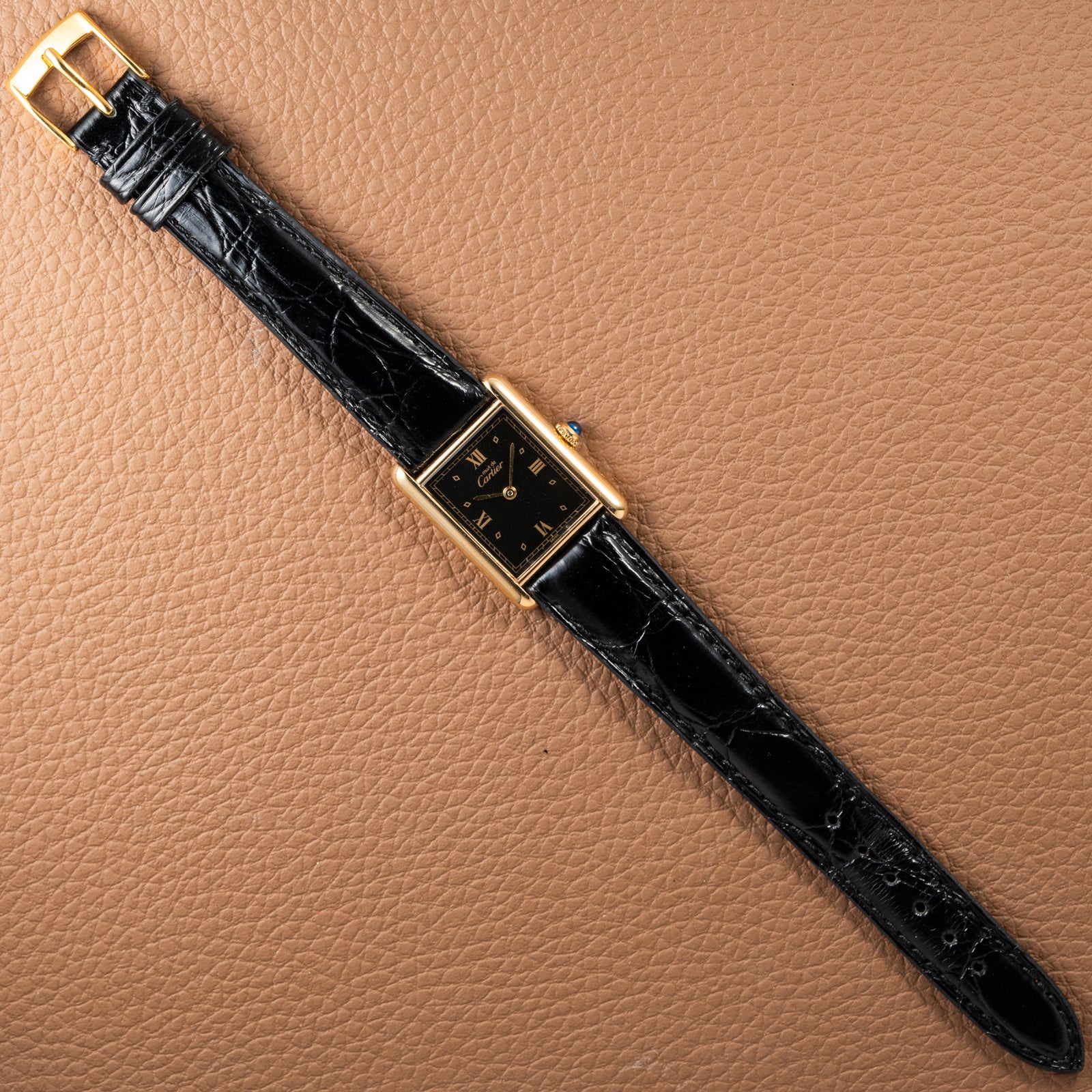 Cartier Must de Tank Vermeil Black Glossy Art Deco Dial 1990s Ref. 590005