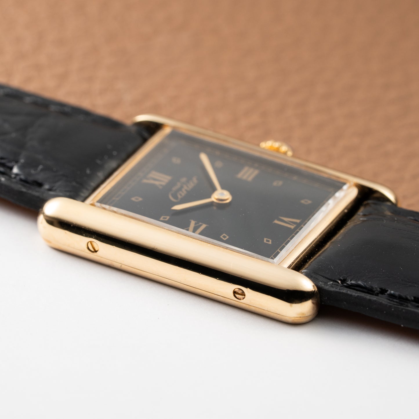 Cartier Must de Tank Vermeil Black Glossy Art Deco Dial 1990s Ref. 590005