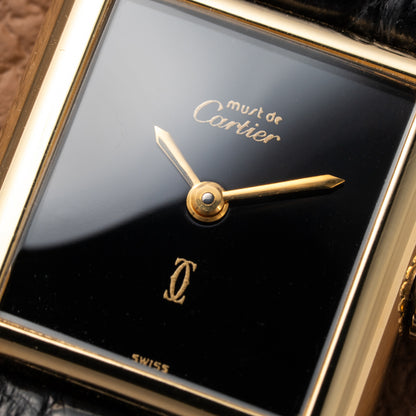Cartier Tank Must de Vermeil Black Dial PM 1980s Model