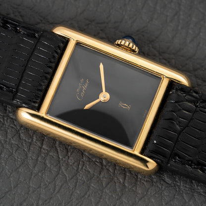 Cartier Tank Must de Vermeil Black Dial PM Full Set from 1987