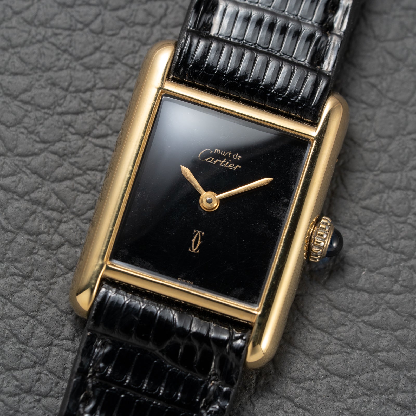 Cartier Tank Must de Vermeil Black Dial PM Full Set from 1987
