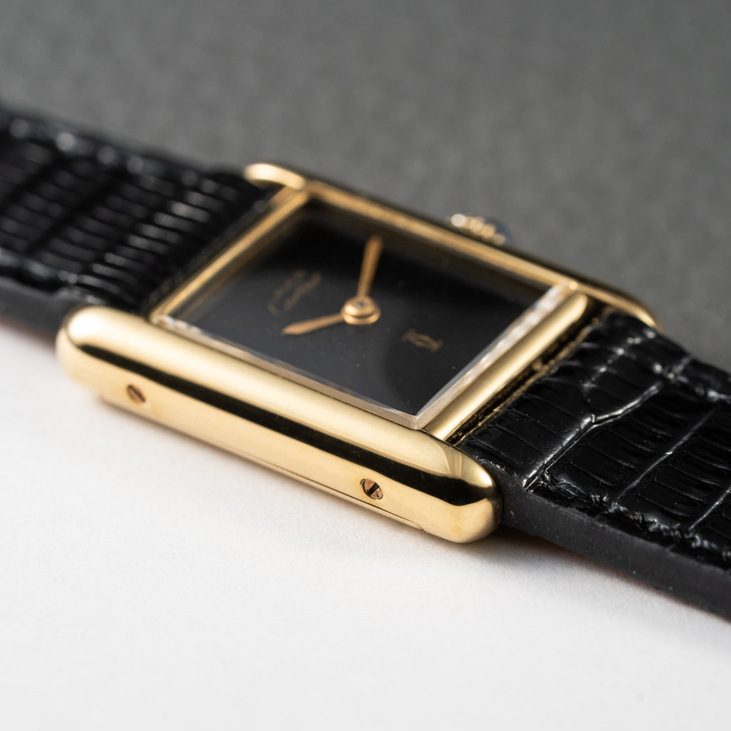 Cartier Tank Must de Vermeil Black Dial PM Full Set from 1987