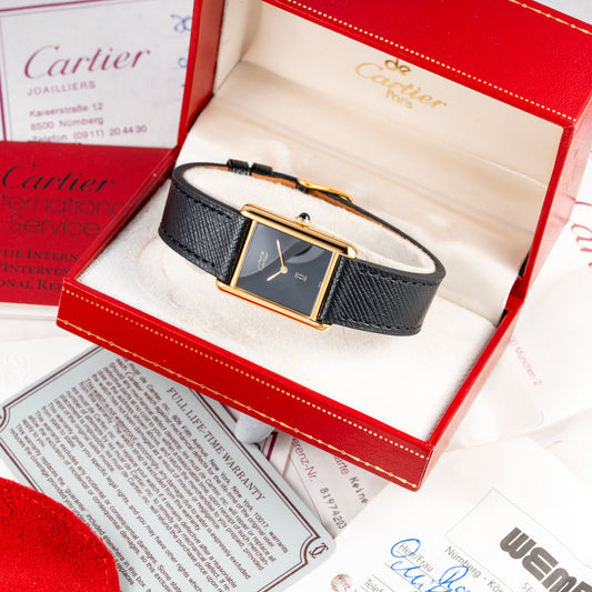 Cartier Tank Must de Vermeil Black 'Onyx' Dial GM Full Set from 1989 with Provenance!