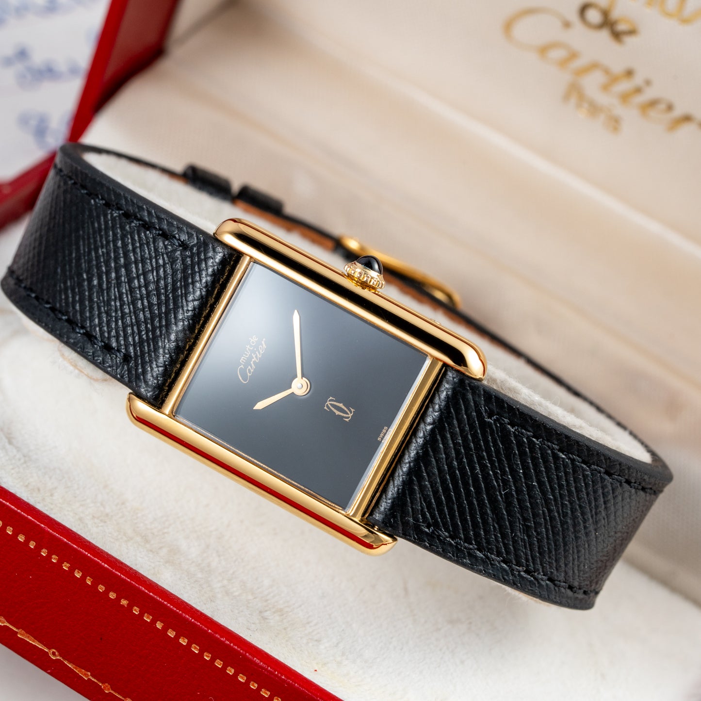 Cartier Tank Must de Vermeil Black 'Onyx' Dial GM Full Set from 1989 with Provenance!