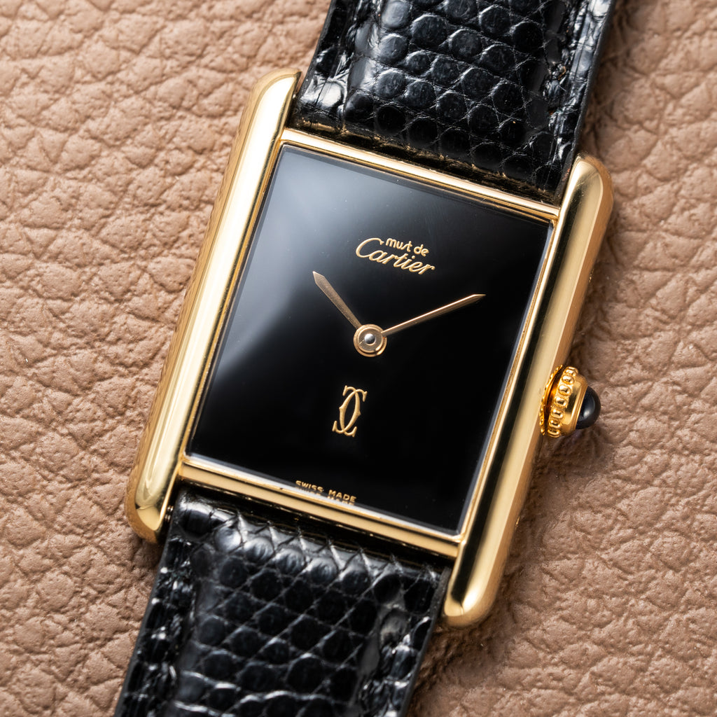 Cartier Tank Must de Vermeil Black Onyx Dial GM Ref 681006 1990s