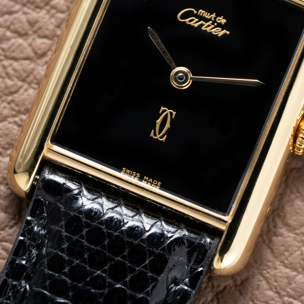 Cartier Tank Must de Vermeil Black Onyx Dial GM Ref 681006 1990s