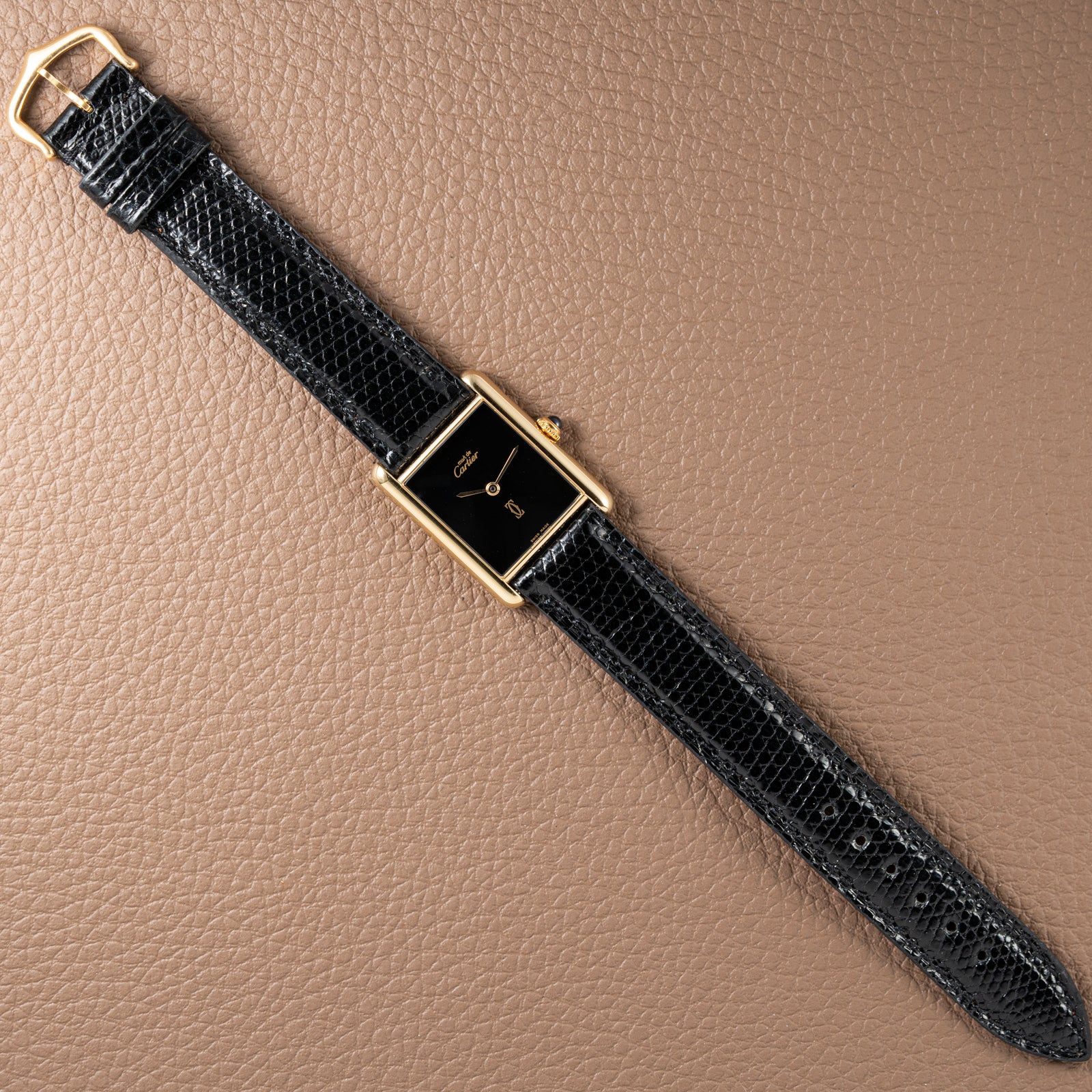 Cartier Tank Must de Vermeil Black Onyx Dial GM Ref 681006 1990s