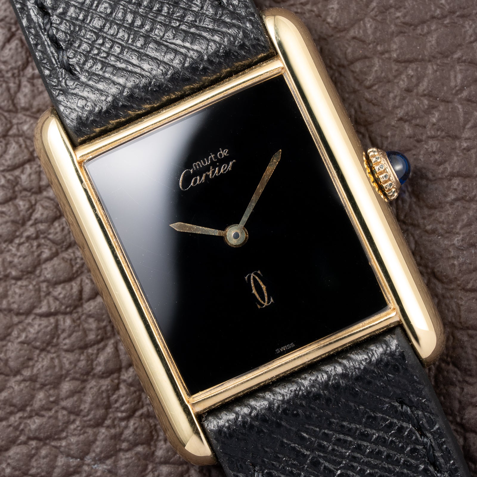 Cartier Tank Must de Black 'Onyx' Dial Vermeil GM from 1990s