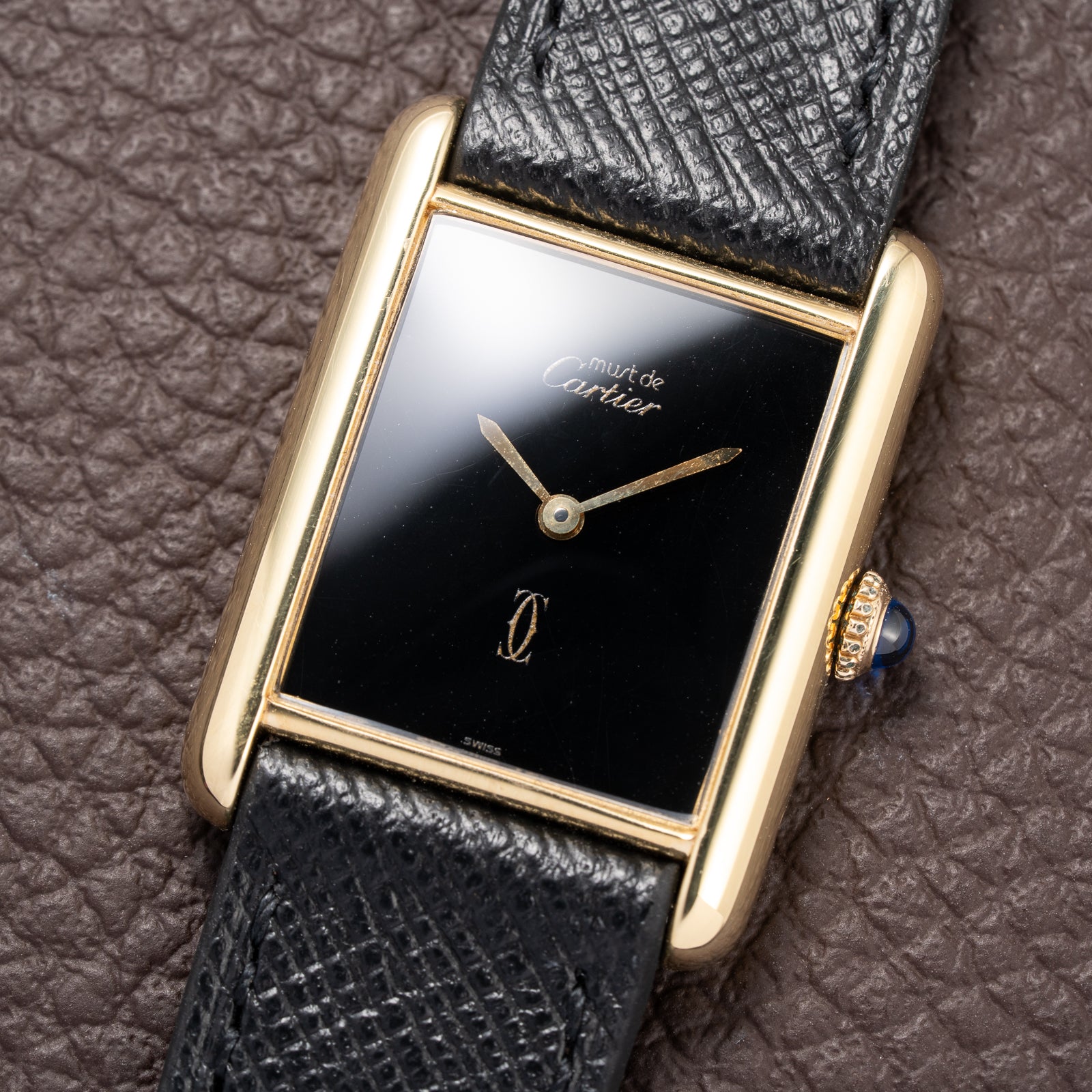 Cartier Tank Must de Black 'Onyx' Dial Vermeil GM from 1990s